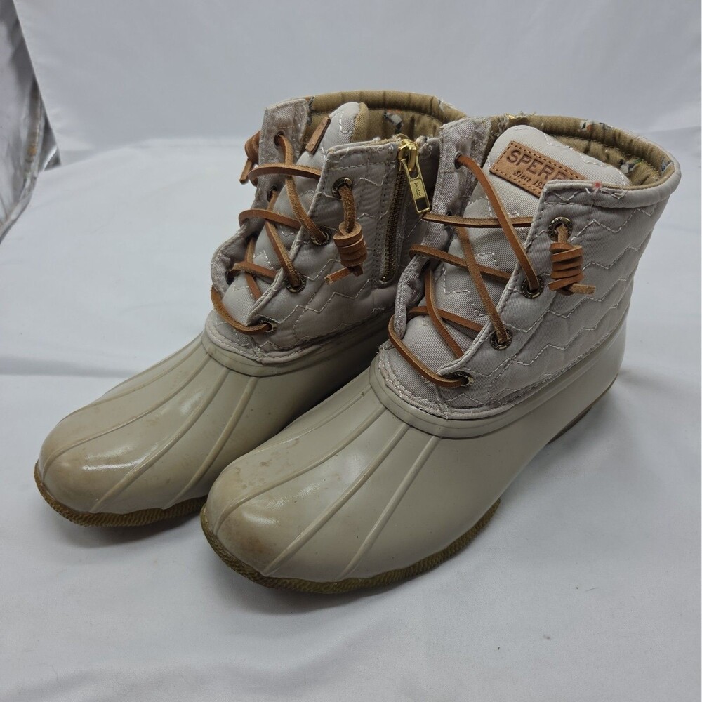 Sperry Women’s Duck Saltwater Boots Waterproof Cream Ivory Size 7.5